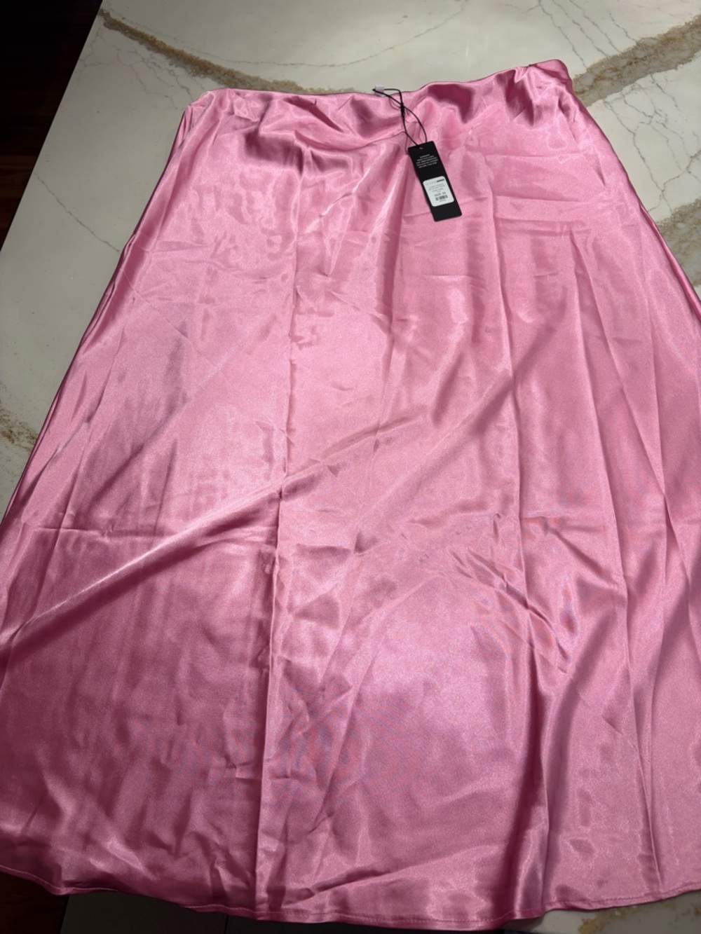 Plus Size Pink Satin Midi Skirt